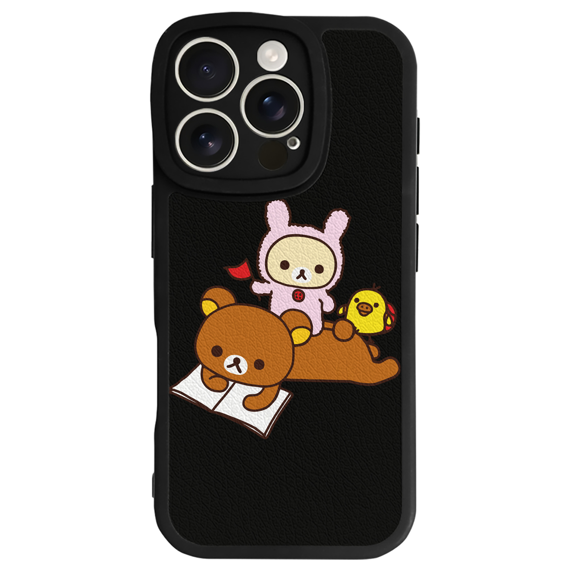 （画像用） リラックマ リラックマ キイロイトリ Rilakkuma Korilakkuma Kiiroitori 【iPhone 16シリーズ対応】シリコンスマホケース（レザー調） 材質：シリコン